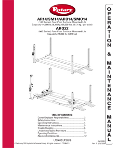 Rotary Lift ARO14-SMO14 Operation